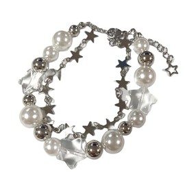 Minimalist Y2k Star Pearl Double Layer Colorful Beaded Lightweight Bracelet Aesthetic Accessories Grunge Punk Cool Bangle Friendship Dainty Jewelry for Women-1