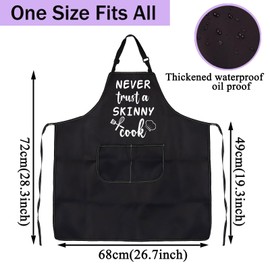 CENWA Chef Gift Skinny Cook Aprons with Pockets Never Trust A Skinny Cook Chef BBQ Cooking Adjustable Apron (Skinny Cook apron)