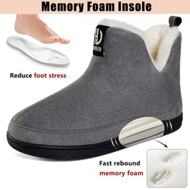 GURGER Men's Women's House Boots Plush Lined Hut Shoes Warm Winter High Slippers, N2 Grey