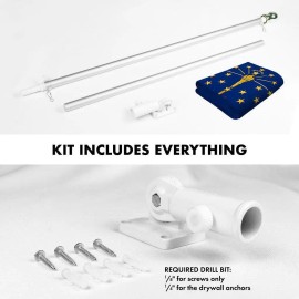 UD_G128 Combo Pack: 6 Ft Tangle Free Spinning Flagpole (Silver) & Indiana Flag 3x5 Ft Embroidered 220GSM Spun Polyester, Brass G