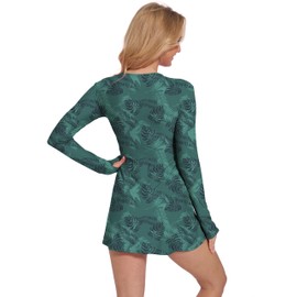 Cagola Long Sleeve Swimsuits for Women UPF 50+ Swim Dress Swimwear One Piece Bathing Suit with Skirts Rash Guard Over 50, Army Green, XX-Large