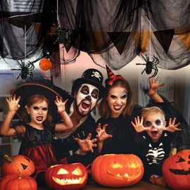 Tela Espeluznante para Decoración de Halloween 215 x 500 cm, Tela de Malla Espeluznante Halloween con 100 pies Cuadrados Telarañas y 20 Arañas Falsas para Decoración de Interiores y Exteriores,Patios