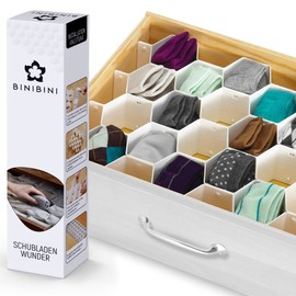 BINIBINI® Drawer Organiser System Fits in Any Drawer for Wardrobe Storage Alternative to Organiser Boxes or as Bathroom Organiser, for Kitchen and Desk