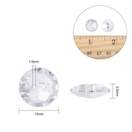 Pandahall 100pcs Rhinestone Acrylic 2 Hole Facet Flat Round Crystal Buttons 13x4.5mm Hole:1mm