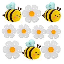 Finypa Bee & Daisy Balloons, 3pcs Bee, 7pcs Daisy, Yellow, Birthday, Baby Shower, Wedding, Summer Groovy Boho Decorations
