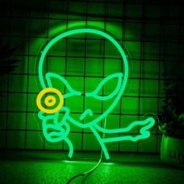 Green Alien Neon Sign Alien LED Neon Light Signs for Man Cave Bedroom Game Room Bar Pub Party Home Decor Gifts for Alien Fans, Teenage Boys, Kids Gift