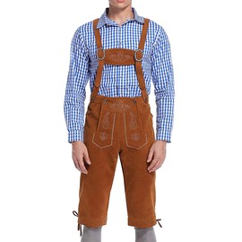 GloryStar Lederhosen Men German Bavarian Oktoberfest Leather Trousers Costume (XL, Khaki-2021)