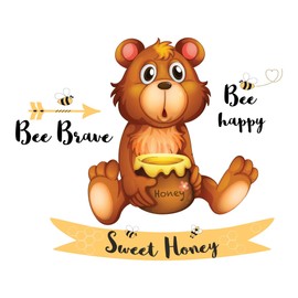 Babies Bee Brave Bee Happy Cute Cartoon Wall Decal Decoration Sweet Honey Baby Bear Nursery Wall Decor Lasts Years and Easily Removable - Size: 20 in(W) x 16 in(H)