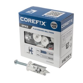 Corefix Spike Heavy Duty Plasterboard Fixings 24 Pack, DIY Kit with M5x40mm Screws. Easy to Install with NO Drill Required. Drywall Anchor, Wall Plug Alternative Suitable for All Plasterboard Types.