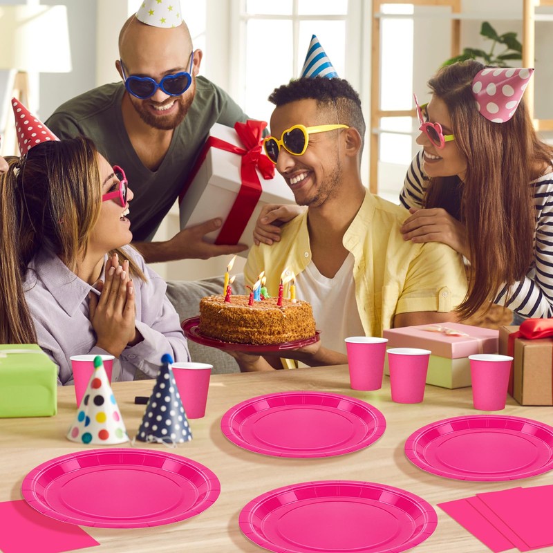 WYTAOHZL 200PCS Hot Pink Plates and Napkins Party Supplies with