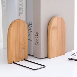 2PCS Bookends Wooden Simple Wood Japanese Style Book Stand Walnut Book Ends Anti-Skid Office Desk Book Shelf Shelves Log Color(Square)