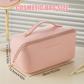 JSTHHTT Makeup Bag, Large Capacity Travel Cosmetic Bag, Portable Makeup Organiser Toiletry Bag, Travel Essentials Wash Bag with Handle and Compartments for Women Girls (Pink)