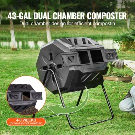 43-Gal Dual Chamber Composting Tumbler Large Tumbling Rotating Steel Frame Composter 2 Sliding Doors Aerators Bin for Compost BPDefault: Default