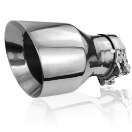 Atokrtact 2.5 to 4 Inch Exhaust Tip 2.5"Inlet to 4"Outlet Exhaust Tips 6.7" Overall Length Muffler Tip 304 Stainless Steel Tailpipe Diesel Exhaust Tip Double Wall Polished Slant Cut Bolt On/Clamp On