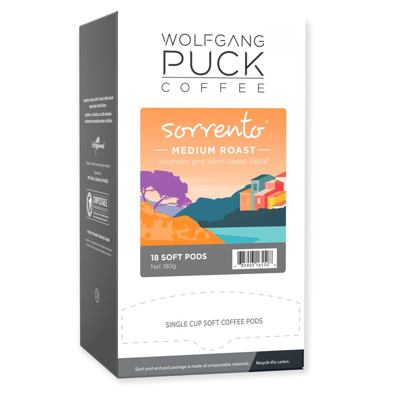 Wolfgang Puck Soft Coffee Pods, Sorrento Decaf, 9.5 Gram, 18