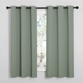 NICETOWN Greyish Green Nursery Essential Thermal Insulated Solid Grommet Top Blackout Short Curtains/Drapes for Son's Room (1 Pair, 42 x 63 inches)