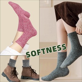 LWWTBS Womens Wool Socks 5 Pairs Winter Warm Socks Thick Knit Wool Soft Vintage Casual Crew Socks Gifts for Women Men (Mul-7)