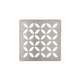 Schluter Kerdi-Drain Grate Kit with Integrated Slope Bonding Flange - Ideal for Bathroom or Wet Rooms - 4" Brushed Nickel Floral, Adjustable - KDIF4GRKEBTD5