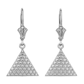 Fine 925 Sterling Silver Egyptian Pyramid Triangle Dangle Earrings