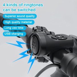 Vickes Electric Bike Horn - 140DB Loudest Electronic Bicycle Bell with 4 Sound Modes, Rechargeable Battery for Mountain/Road Bike - Black