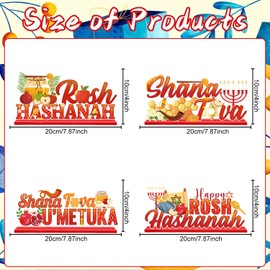 Gameza Happy Rosh Hashanah Decorations - 4PCS Wooden Rosh Hashanah Centerpieces for Party, Shana Tova Table Topper Sign Supplies, Jewish New Year Festival Party Supplies Decor