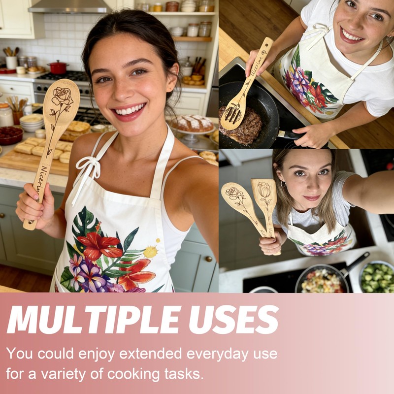 6PCS Bamboo Cooking Spoons,Lightweight & Durable Utensils Set include Unique