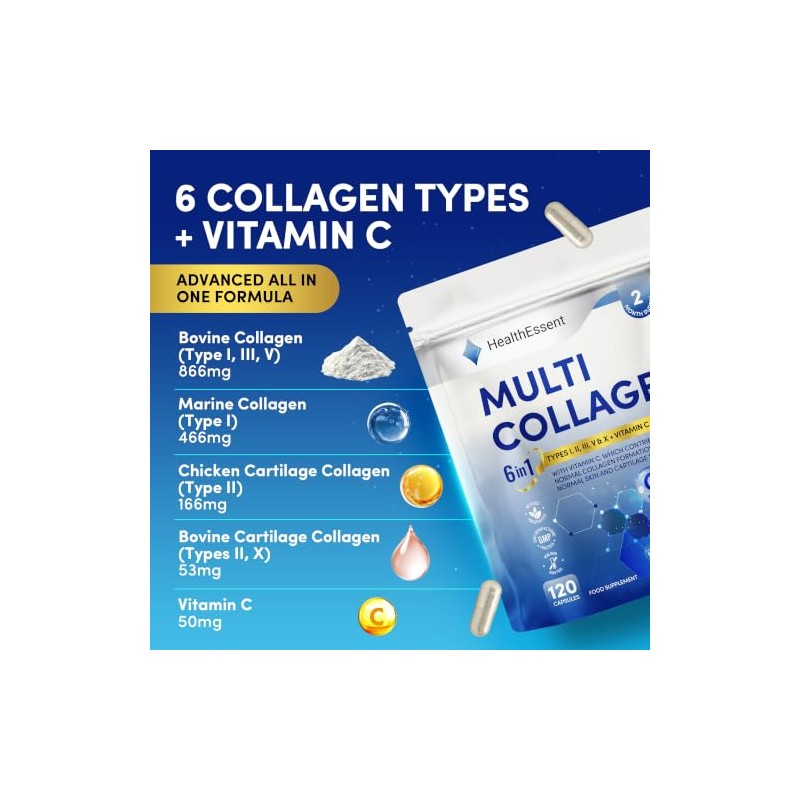 HealthEssent Multi Collagen Supplements 1650mg 6-in-1 for Women & Men