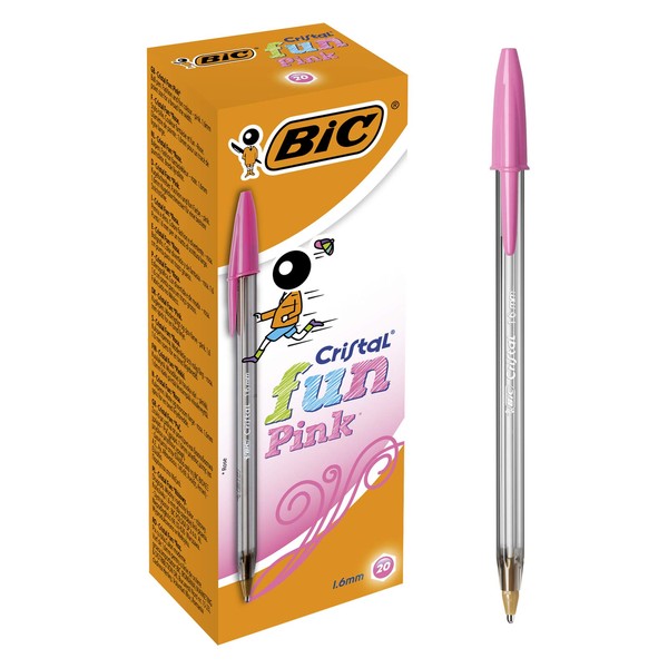 BIC Cristal Fun Ballpoint Pens Wide Point (1.6 mm) - Pink, Box of 20