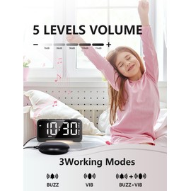 Vibrating Alarm Clock for Heavy Sleepers with Bed Shaker, Extra Loud Buzzer, Dual Alarms, Adjustable Night Light, USB Charging, Battery Backup, for Seniors, Teens, Hearing Impaired
