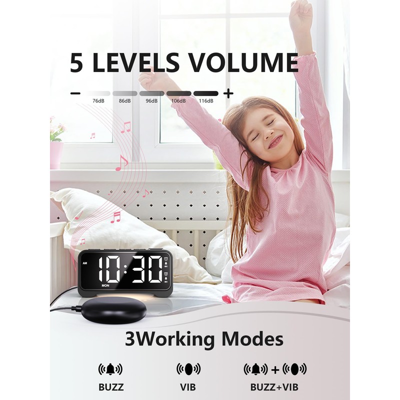Vibrating Alarm Clock for Heavy Sleepers with Bed Shaker, Extra