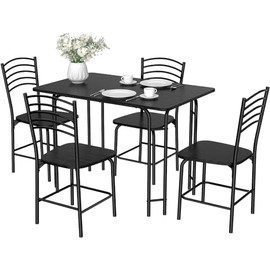 NAFORT 5 Piece Dining Table Set, Small Kitchen Table Chairs Set of 4, Space-Saving Dinette Set with 4 High-Back Chairs Metal Frame for Dining Room Kitchen
