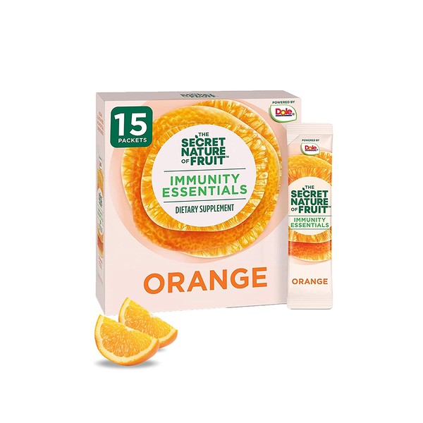 Orange Immunity Essentials Antioxidant Fruit Powder Vitamin C Supplement, Zinc Supplement & Vitamin A, 15 Immunity Support Drink Mix Packets by The Secret Nature of Fruit