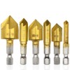 Ruidee 6 Pcs Countersink Drill Bits Set Hex Shank Wood Drilling Bits High Speed Steel Chamfering Drill Bit 5 Flute 90 Degree Center Punch Tool Quick Change Bit (LJZ-6)