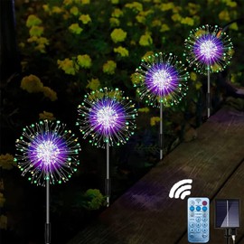 colcutee 4 Pack Garden Solar Lights, Solar Firework Lights 120 LED, Fireworks Led Lights Outdoor 8 Modes with Remote Control, for Garden Lawn Backyard Christmas Party (Multicolor)