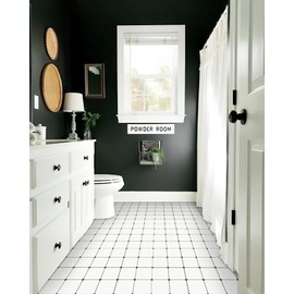 MORCART Peel and Stick Floor Tile, Vinyl Flooring Self Adhesive DIY: White Black Outline Square 8" x 8" 20 PCS Waterproof and Removable Tile Sticker for Kitchen, Bathroom, Staircase FT-1010