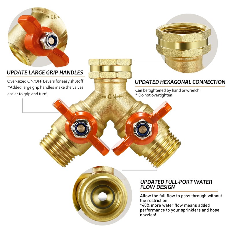 IPOW Upgrade Full Flow Garden Hose Splitter with Stainless Steel