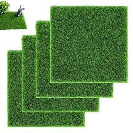 DWFEYOI Pack of 4 Miniature Garden Artificial Grass Rug Artificial Moss 15 x 15 cm Artificial Grass Artificial Grass Artificial Lawn Mat Miniature Garden Decoration for Indoor and Outdoor Use Micro