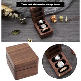 SING F LTD Square Wooden Ring Box Engagement Wedding Ring Storage Box Ring Bearer Box for 3 Rings Wedding Proposal Engagement Ceremony 62x48mm, Wood, 62x48mm