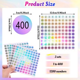 Simarro 12 Sheets Number Stickers (1-400), Self-Adhesive Waterproof Round Stickers for Organizing Nail Polish Bottle, Nail Sample Stick, Lipstick