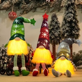 TEWWCEO Pack of 3 Christmas Decorative Gnome with Light, LED Christmas Gnome Figures, Small Scandinavian, Christmas Gnome Plush Christmas Decoration, Gnome Figures Christmas Decoration