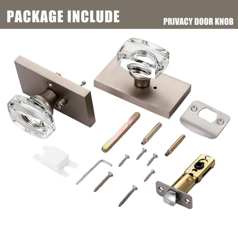 HIEMEY Glass Door Knobs Interior with Lock, Crystal Modern Privacy