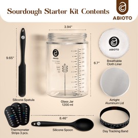 Sourdough Starter Kit with 40 oz Glass Jar – Extra Thermometer Strips and Breathable Covers Included in Sourdough Starter Jar Kit – A Perfect Sourdough Bread Starter Kit for Beginners to Expert