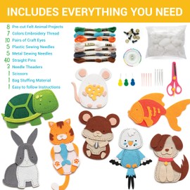 Craftorama Sewing Kit for Kids, Fun and Educational Pets Craft Set for Boys and Girls Age 7-12, Sew Your Own Felt Animals Craft Kit for Beginners, 165 Piece Set
