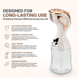 Marfs Premium Gold & White Oil Sprayer – Refillable Food Grade Oil Mister for Healthy Cooking, Baking, Grilling, Salad, Frying, and Cooking – Eco-Friendly, BPA-Free Kitchen Accessory