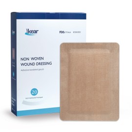 JJZEN KEAR 6"X8" 20 PCS Extra Large Sterile Nude Island Dressing Bandage for Wound - Self-Adhesive Boarded Gauze Pads - Latex Free - Medical Grade(Nude, 6"X8"-20PCS)