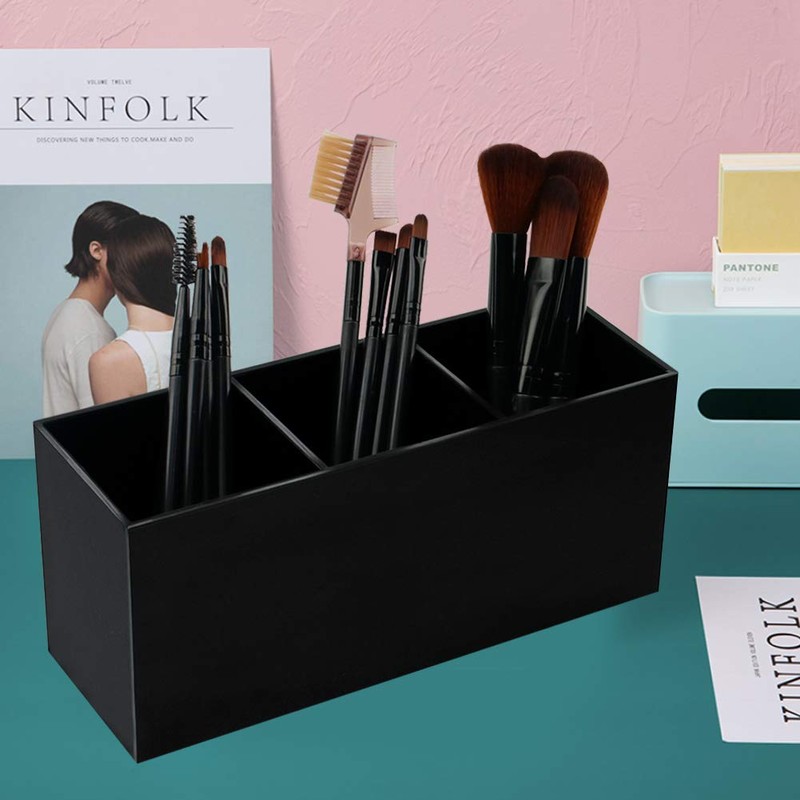 Weiai Black Makeup Brush Holder Organiser, 3 Slot Acrylic Cosmetics