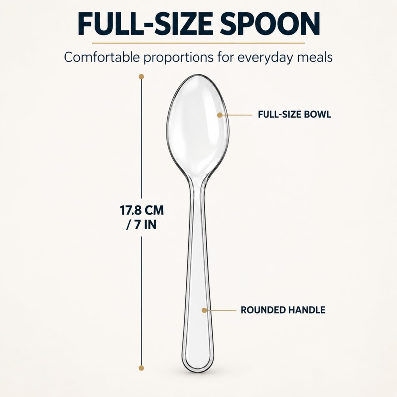 100 Pack Heavy Duty Clear Spoons – Re-usable & Dishwasher