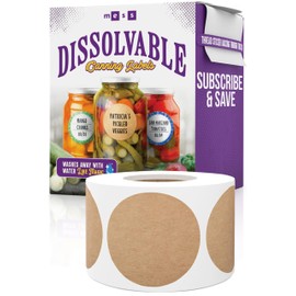 MESS Dissolvable Canning Labels – 200 Kraft 2" Removable Mason Jar Stickers for Jars, Containers, Homemade Jam, and Food Storage