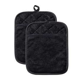 Set of 2 Pot Holder Gloves, Pot Holder Black, Kitchen Oven Gloves Accessories, Cotton Cooking Gloves, Heat Resistant, Household Items, Pot Holder Set, Kitchen Supplies, Oven Gloves & Oven Gloves