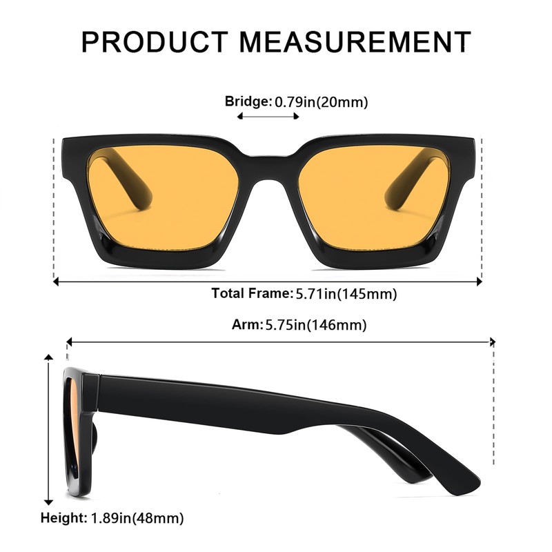 aisswzber plastic Square sunglasses for men and women 2613-Yellow